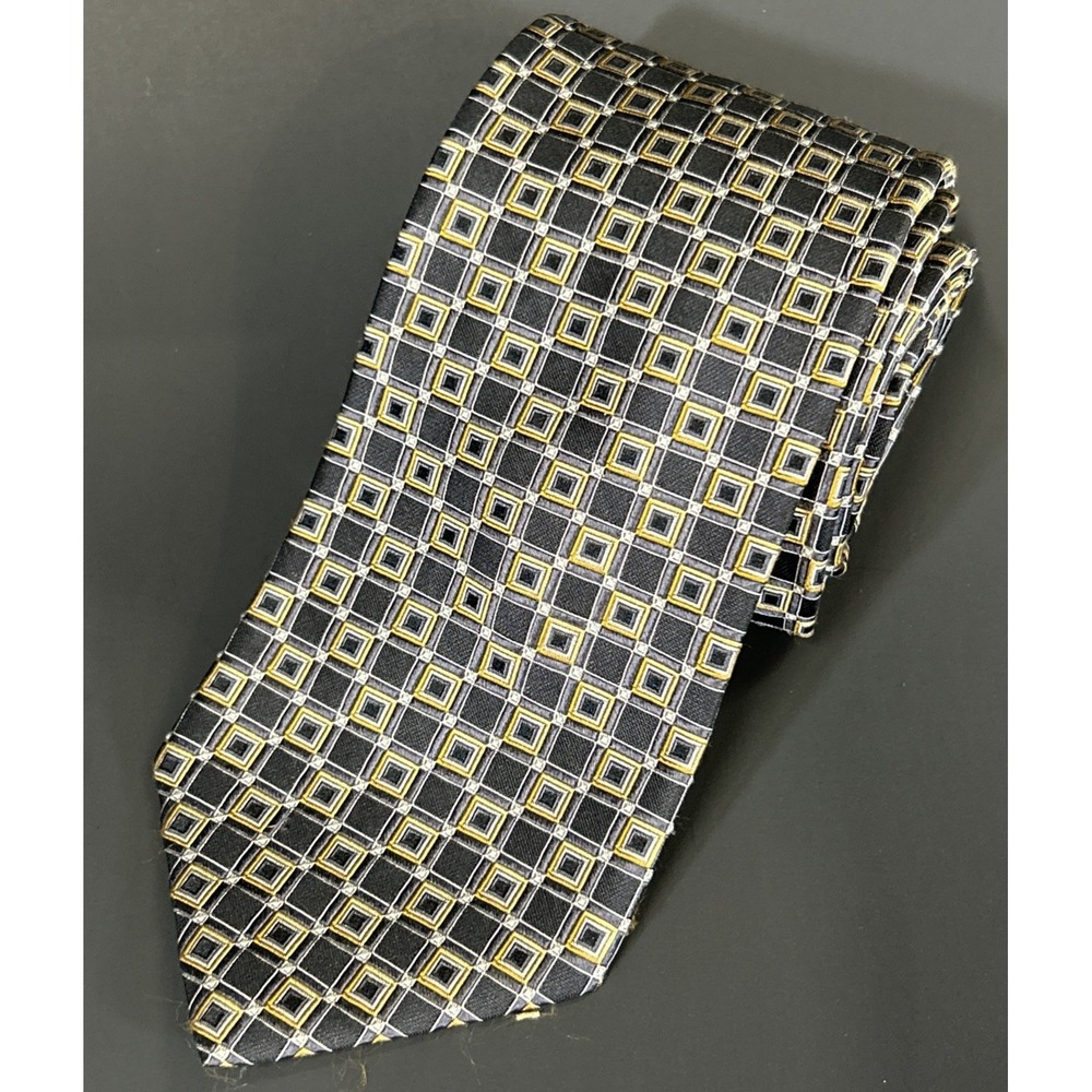 Daniel Cremieux 100% Silk Neck Tie Black/Silver Squares Geometric 59 x 3 3/16"